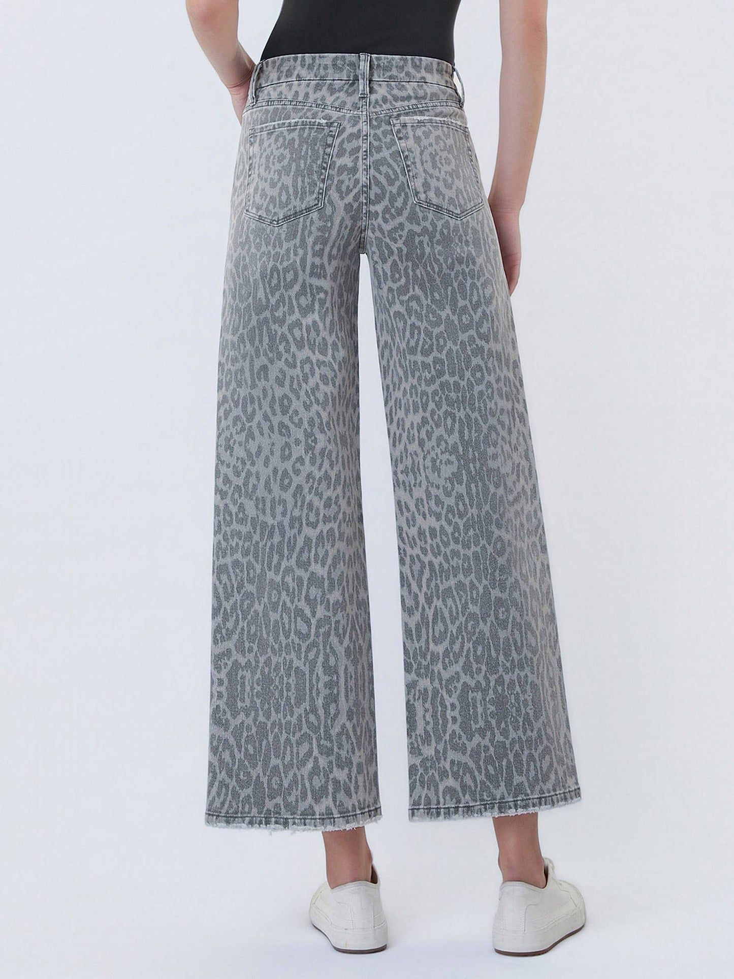 High Rise Grey Leopard Wide Leg Denim by Vervet