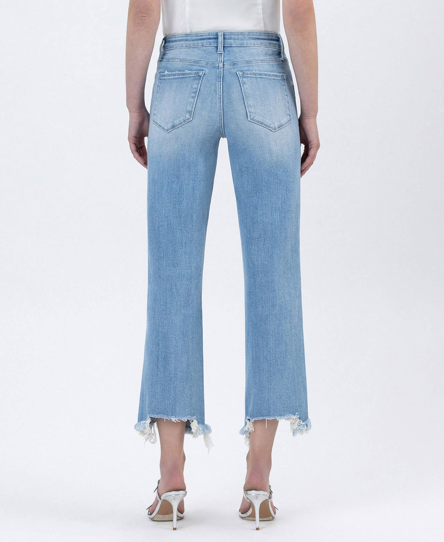 High Rise Distressed Crop Slim Wide Denim