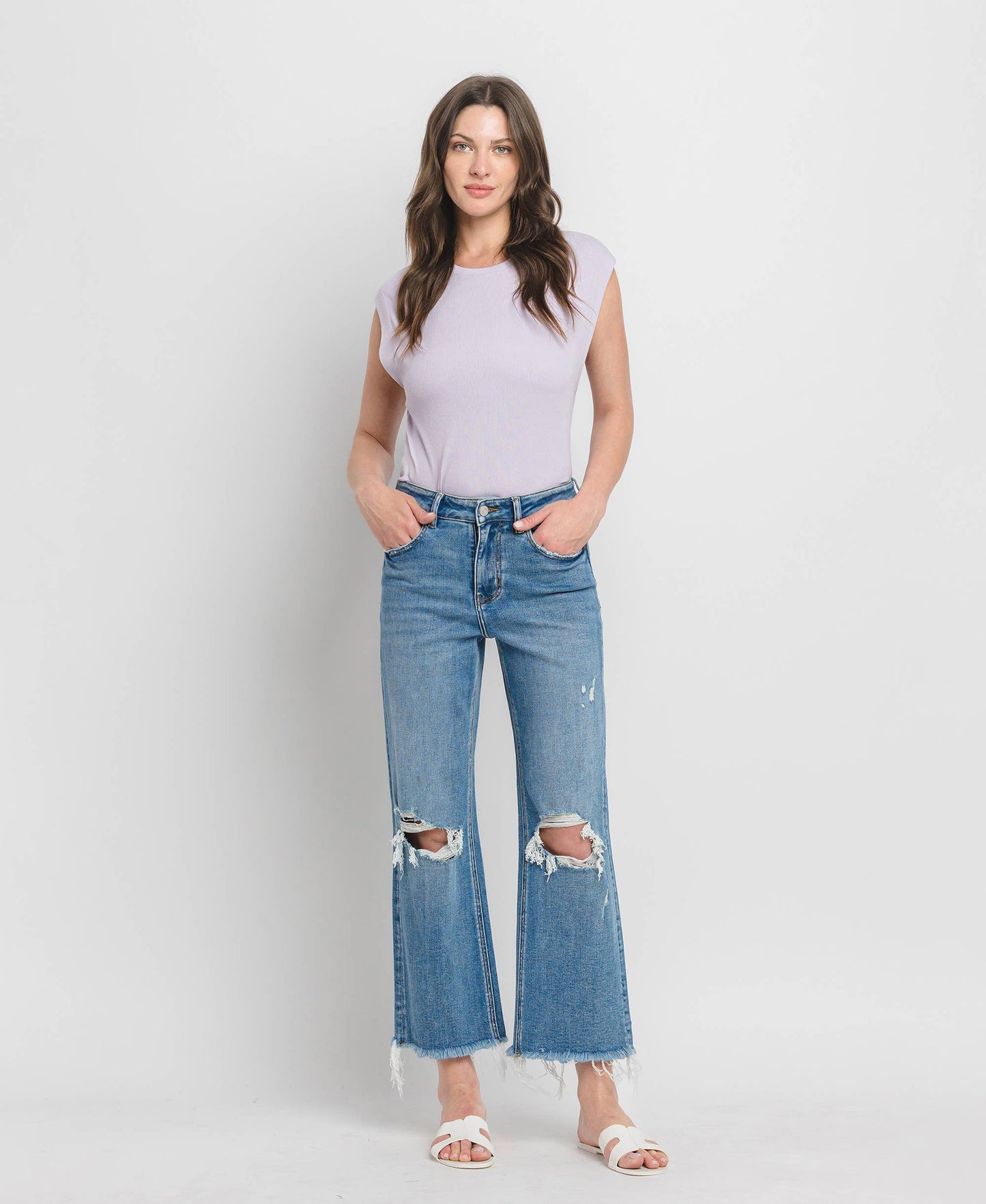 High Rise Crop Slim Wide Leg Denim by Lovervet