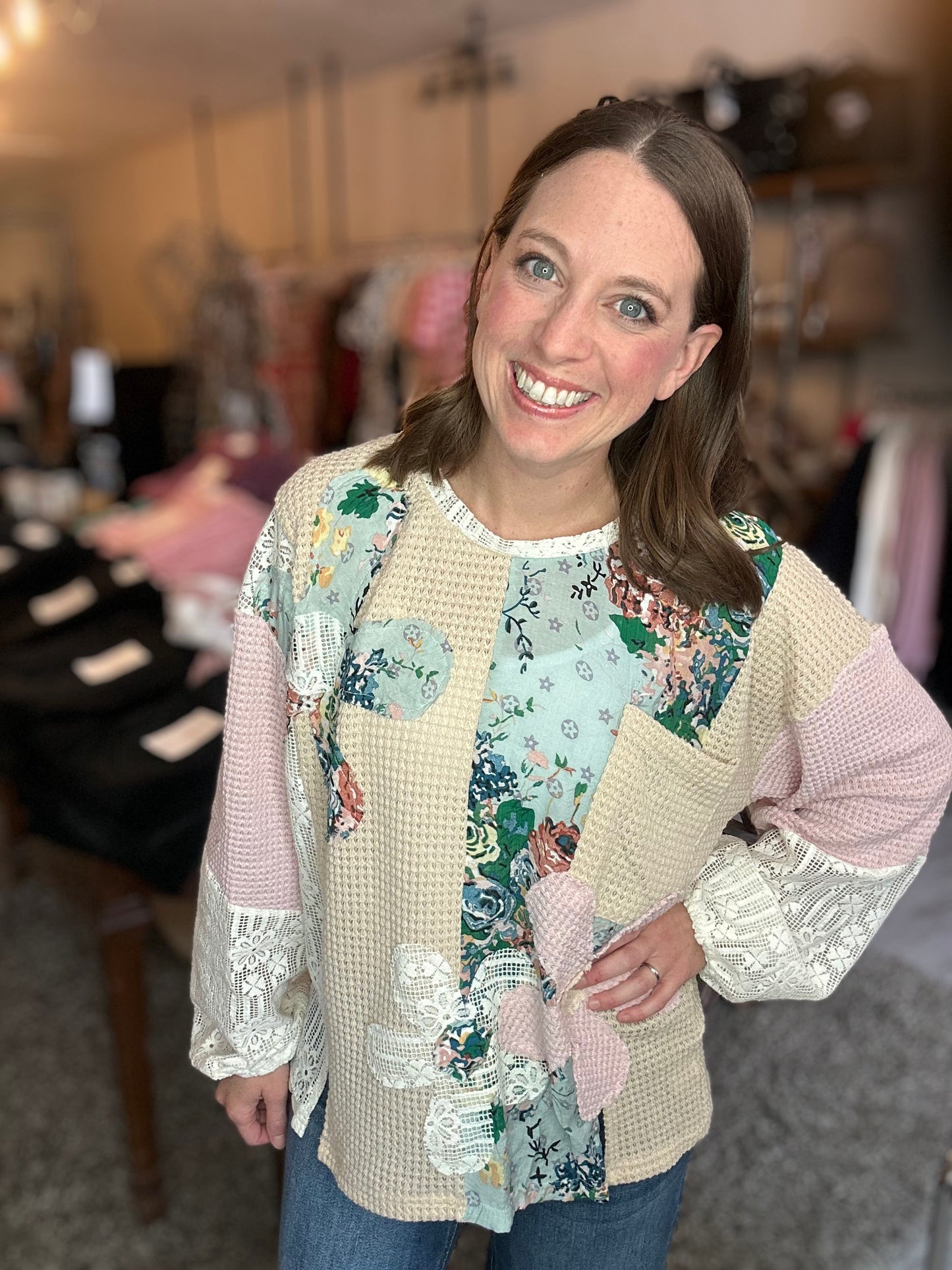 Lace Floral Mix Fabric Long Sleeves
