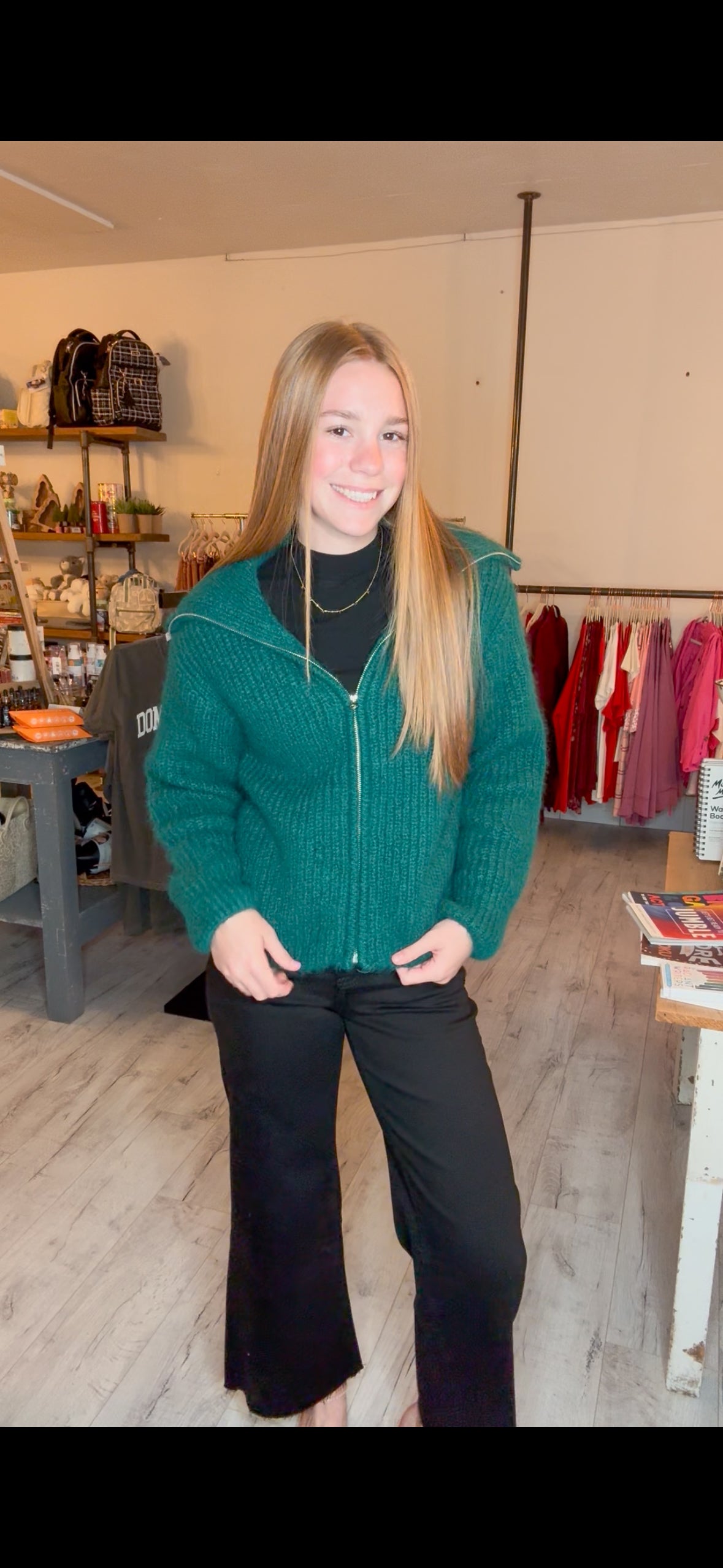 High Neck Knit Pullover in Dark Green