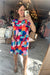 Abstract Ruffle Sleeve Dress in Bright Hues