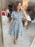 Blue Striped with Lemon Print Short Sleeve Knee Length Dress in Lemon Stripe