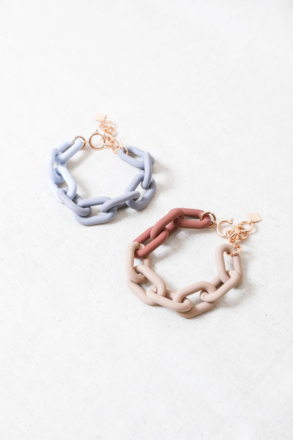 Two-Tone Chunky Linked Chain Bracelet in Grey or Khaki
