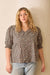 V Neck Smocked Sleeve Blouse in Ash Mocha and Blue