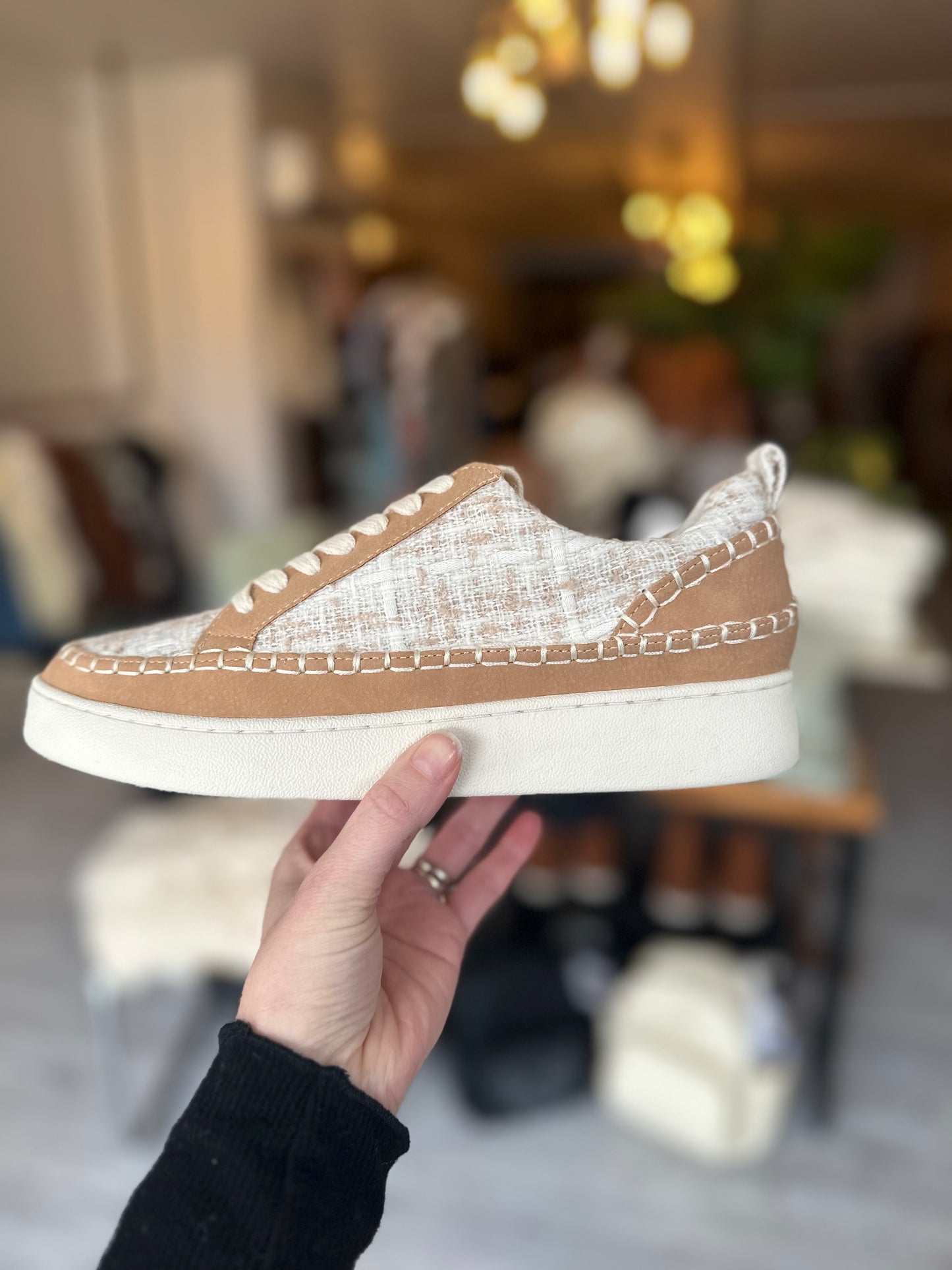 The Janie | Camel Tweed Wrapped Low Tops