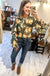 Dotted Floral Textured Blouse in Green and Gold