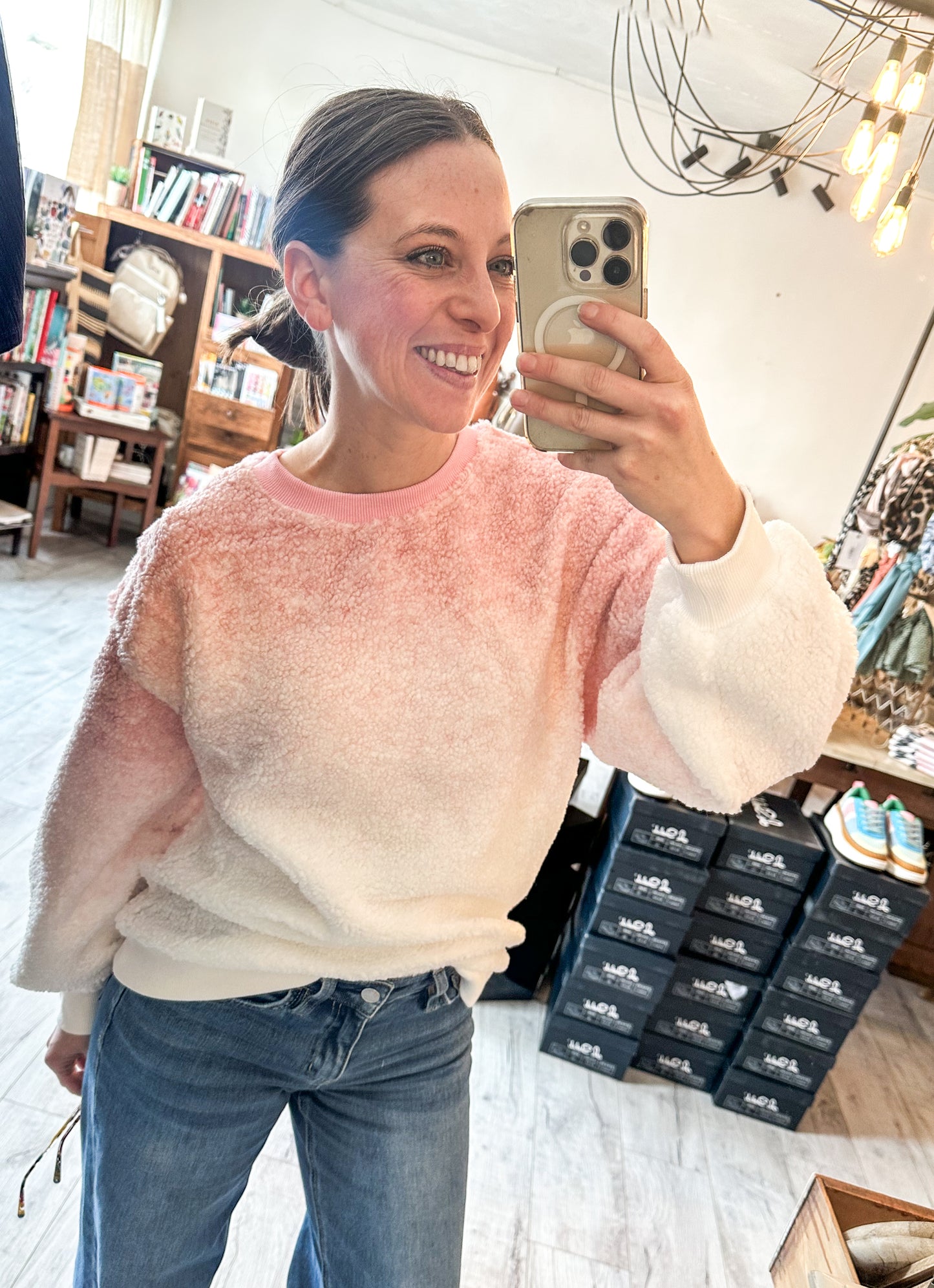 Soft Fleece Ombre Oversized Knit Top in Pink