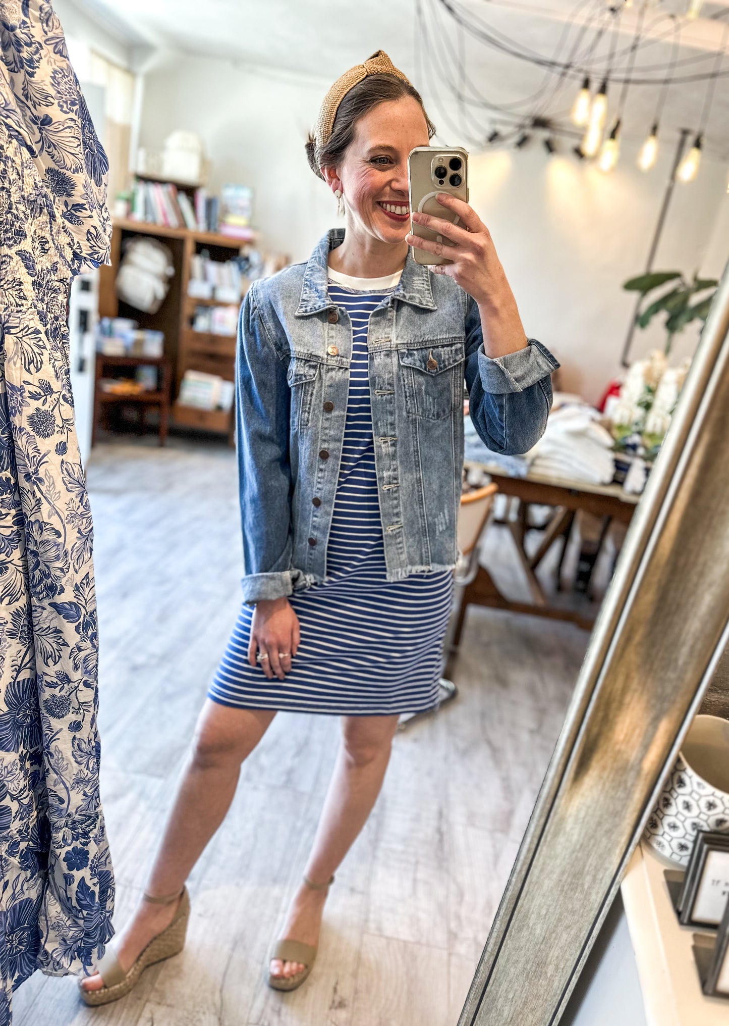 High Low Side Slit Striped T-Shirt Dress in Royal Blue