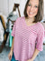 Oversized Stripe Casual V-Neck Knit Top in Orchid