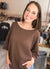Double Knit Exposed Seam Short Sleeve Sweater in Chocolate Brown