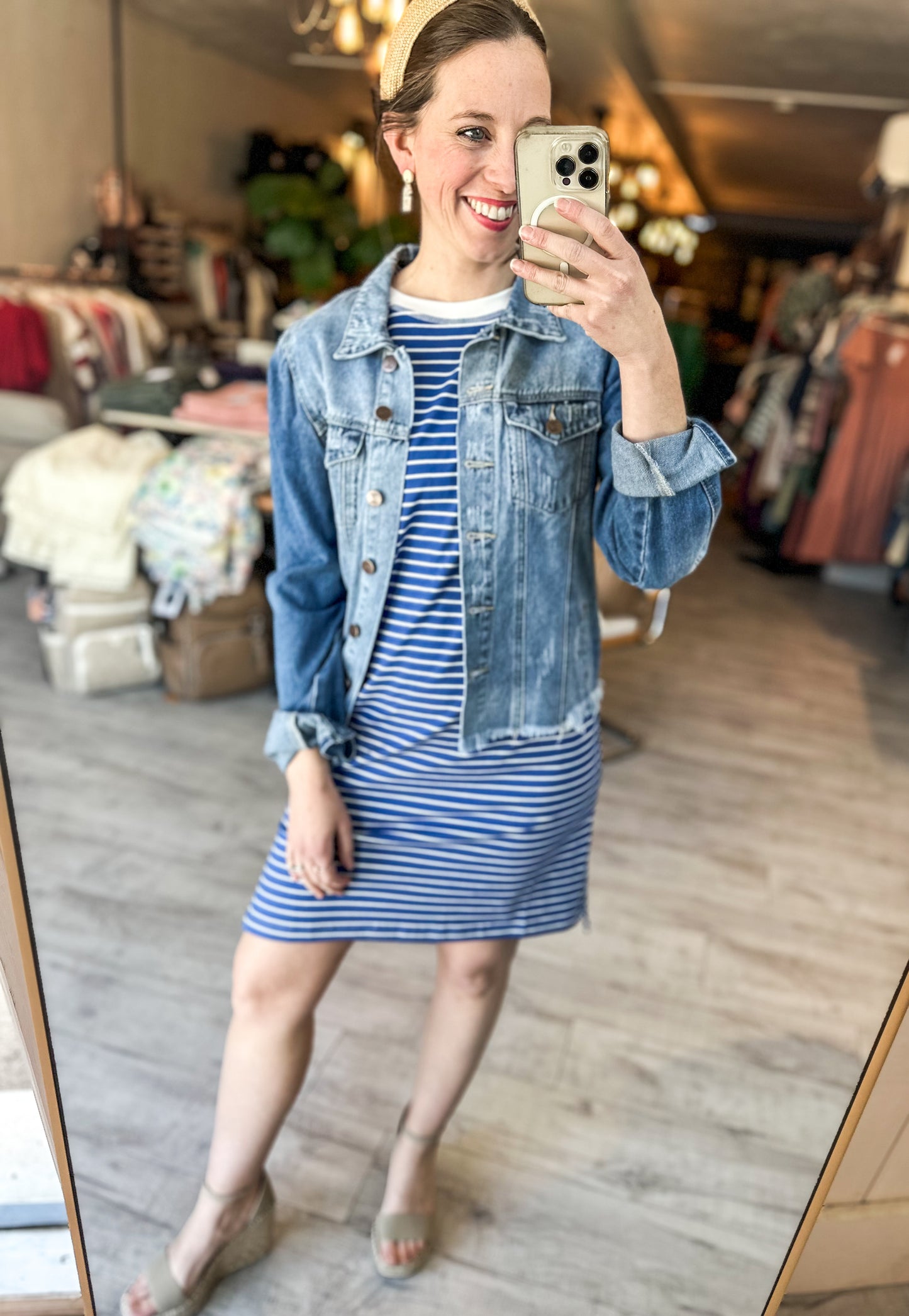 High Low Side Slit Striped T-Shirt Dress in Royal Blue