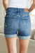 High Waisted Tummy Control Vintage Wash Cuffed Shorts