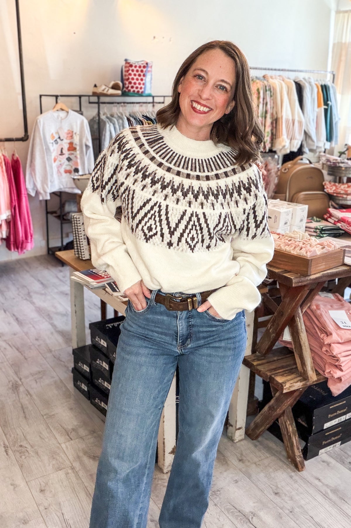 FAIR ISLE YOKE CREW NECK KNIT PULLOVER
