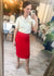 Popcorn Textured Elastic Waist Midi Skirt in Flame Scarlet
