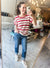 Stripe Scallop Crochet Sweater in Red
