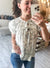 Floral Print Scallop Trim Blouse in Grey