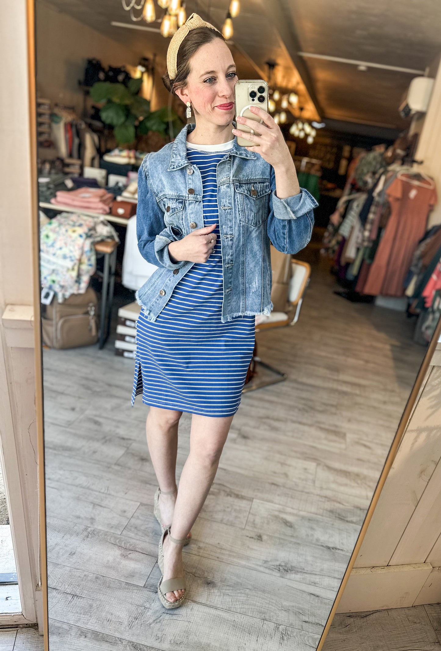 High Low Side Slit Striped T-Shirt Dress in Royal Blue