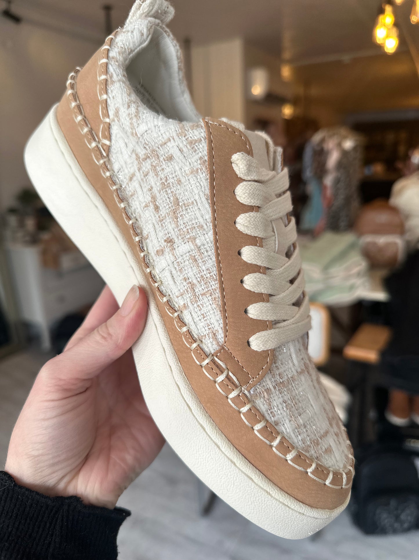 The Janie | Camel Tweed Wrapped Low Tops