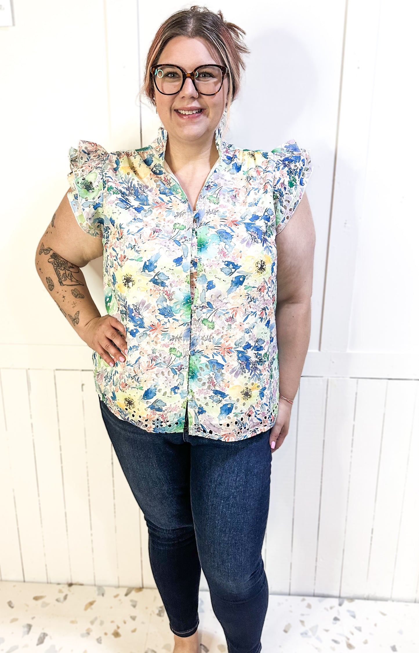 Cassidy Floral Watercolor Blouse