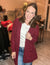 Long Sleeve Popcorn Sweater Cardigan in Cabernet