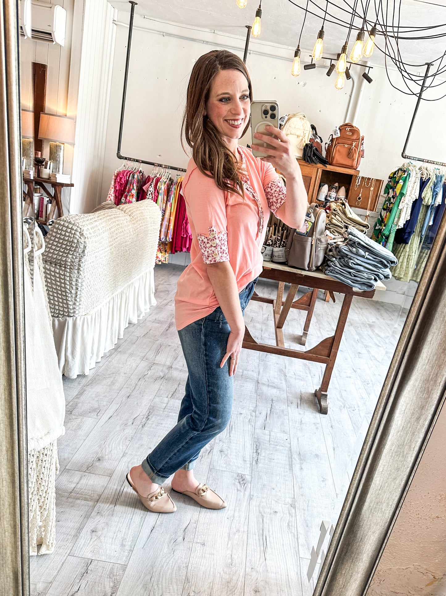 Floral Meadows Contrast Button Up Top