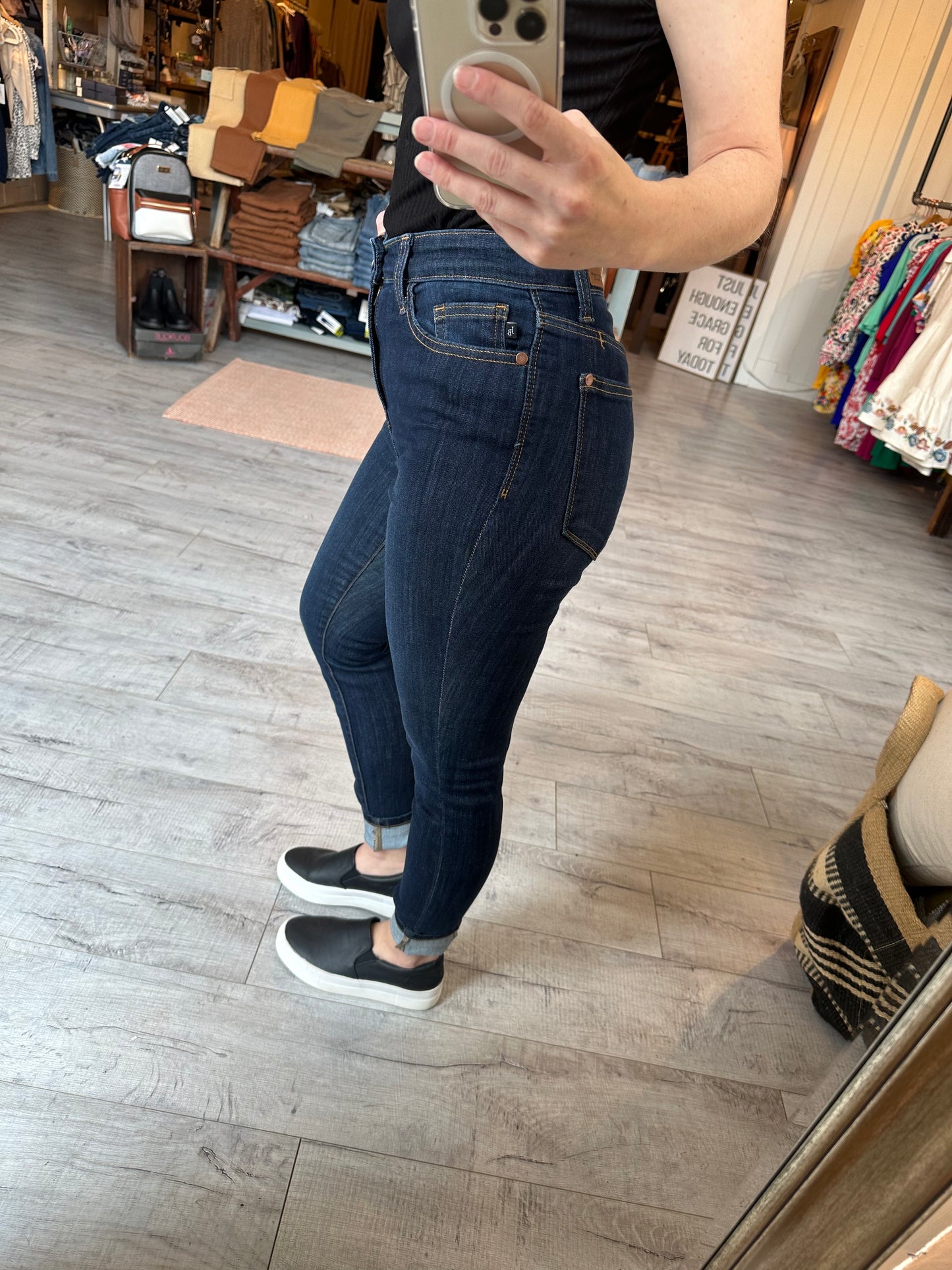 Make Me Stronger Navy Yoke Seam Skinny Judy Blue Jean