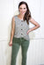 Faux Button Front Tank in Cream & Grey
