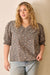 V Neck Smocked Sleeve Blouse in Ash Mocha and Blue