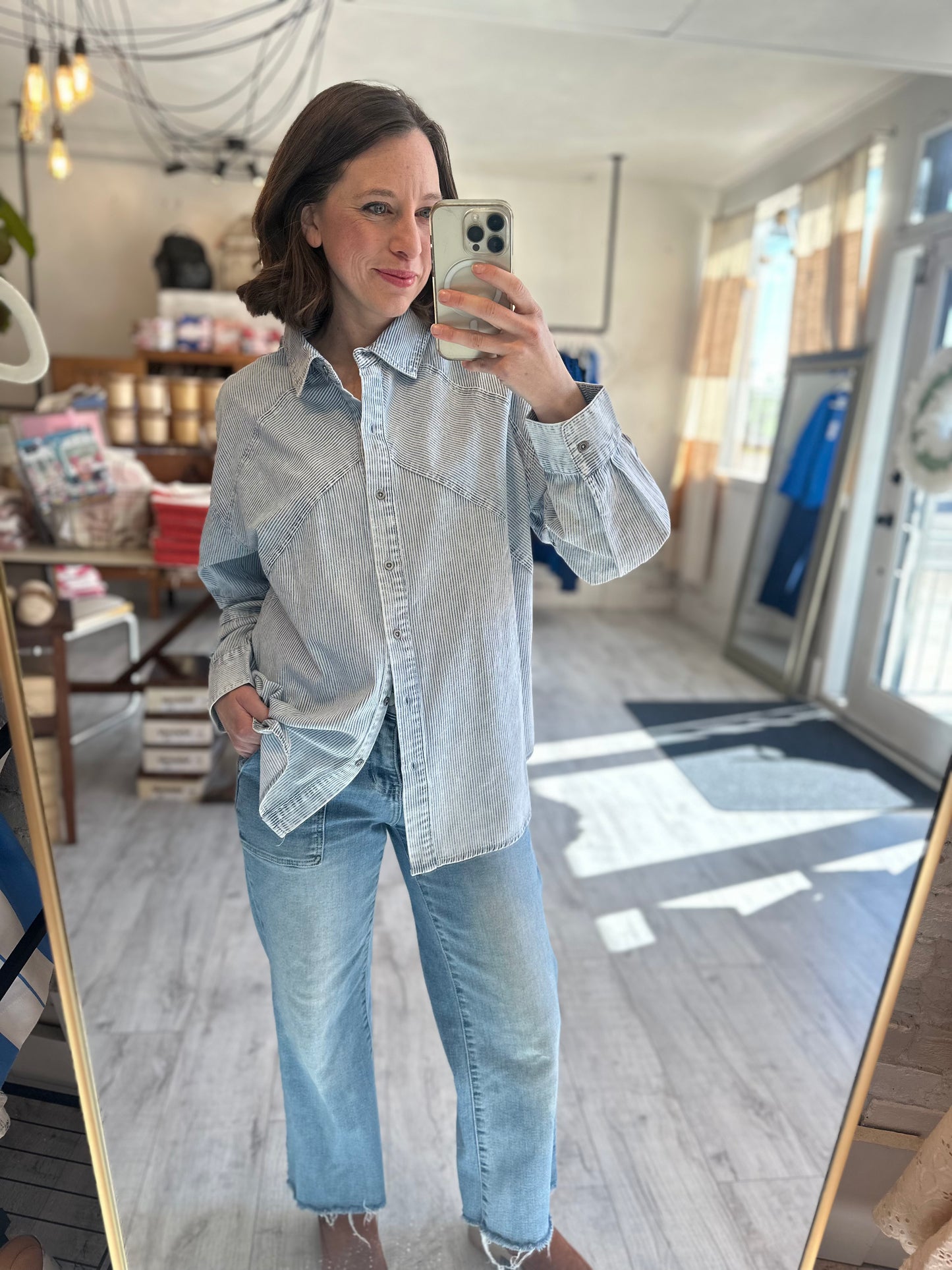Mineral Washed Chambray Button Down Shirt
