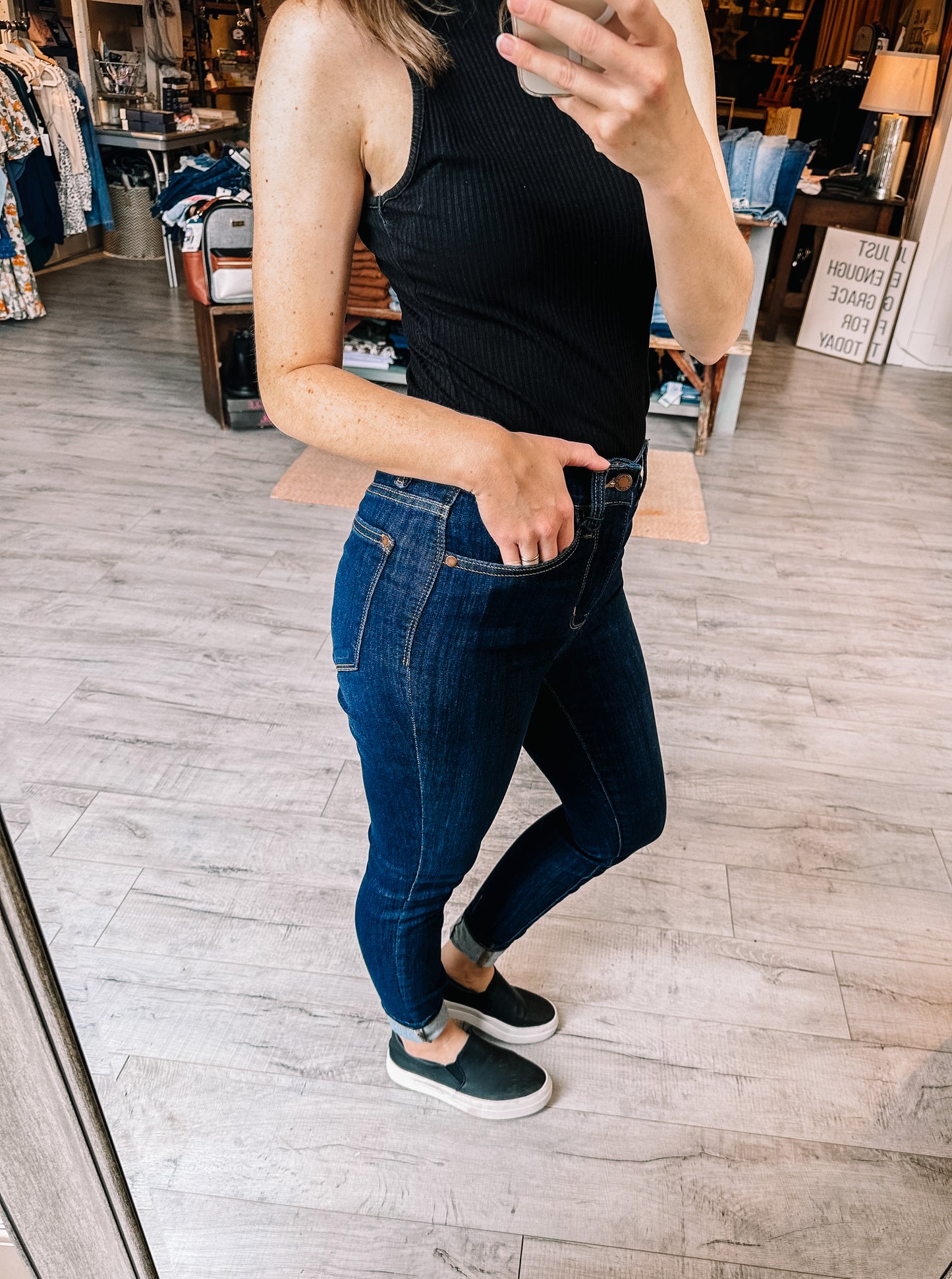 Make Me Stronger Navy Yoke Seam Skinny Judy Blue Jean