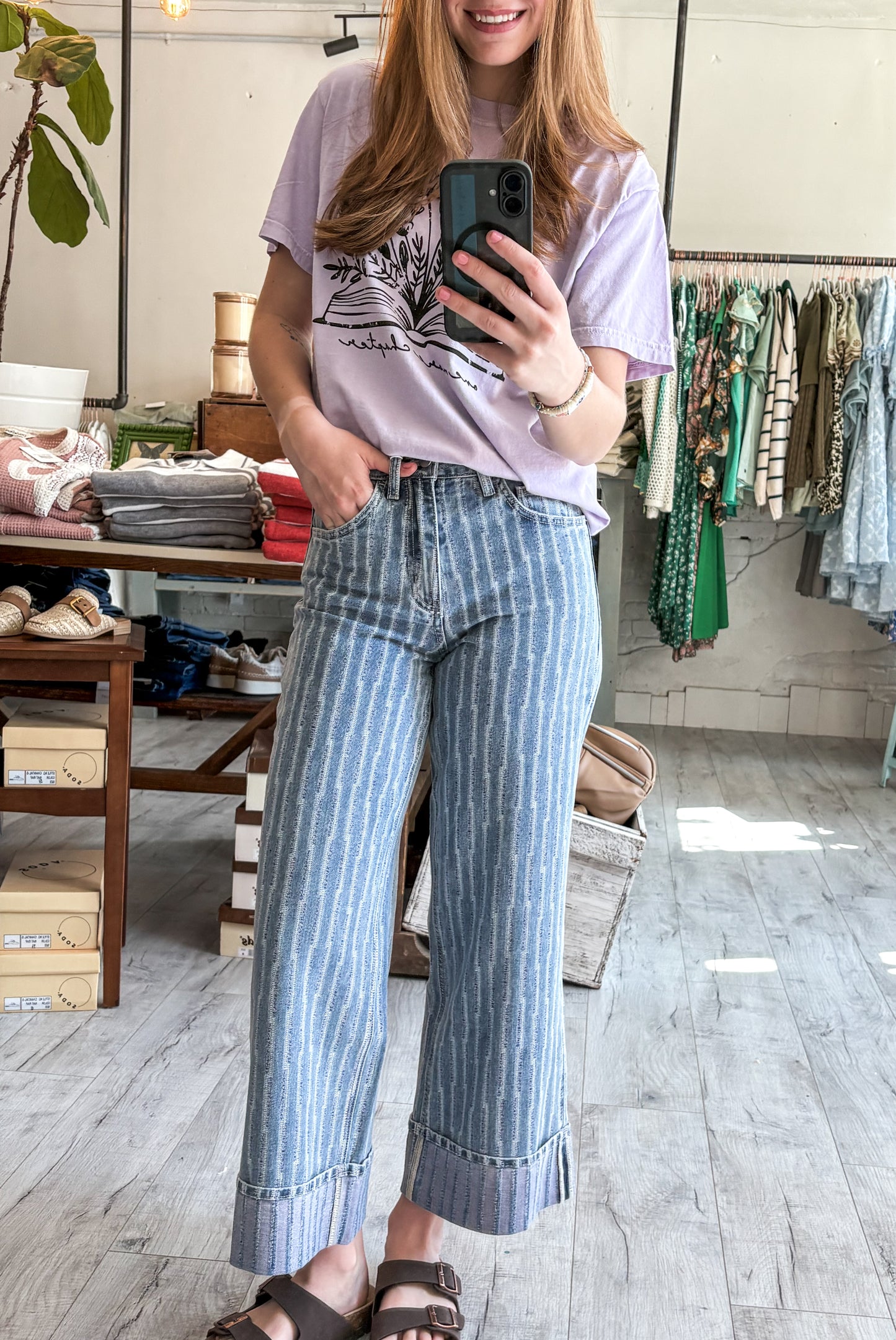 Super High Rise Cuffed Striped Wide Denim by Vervet