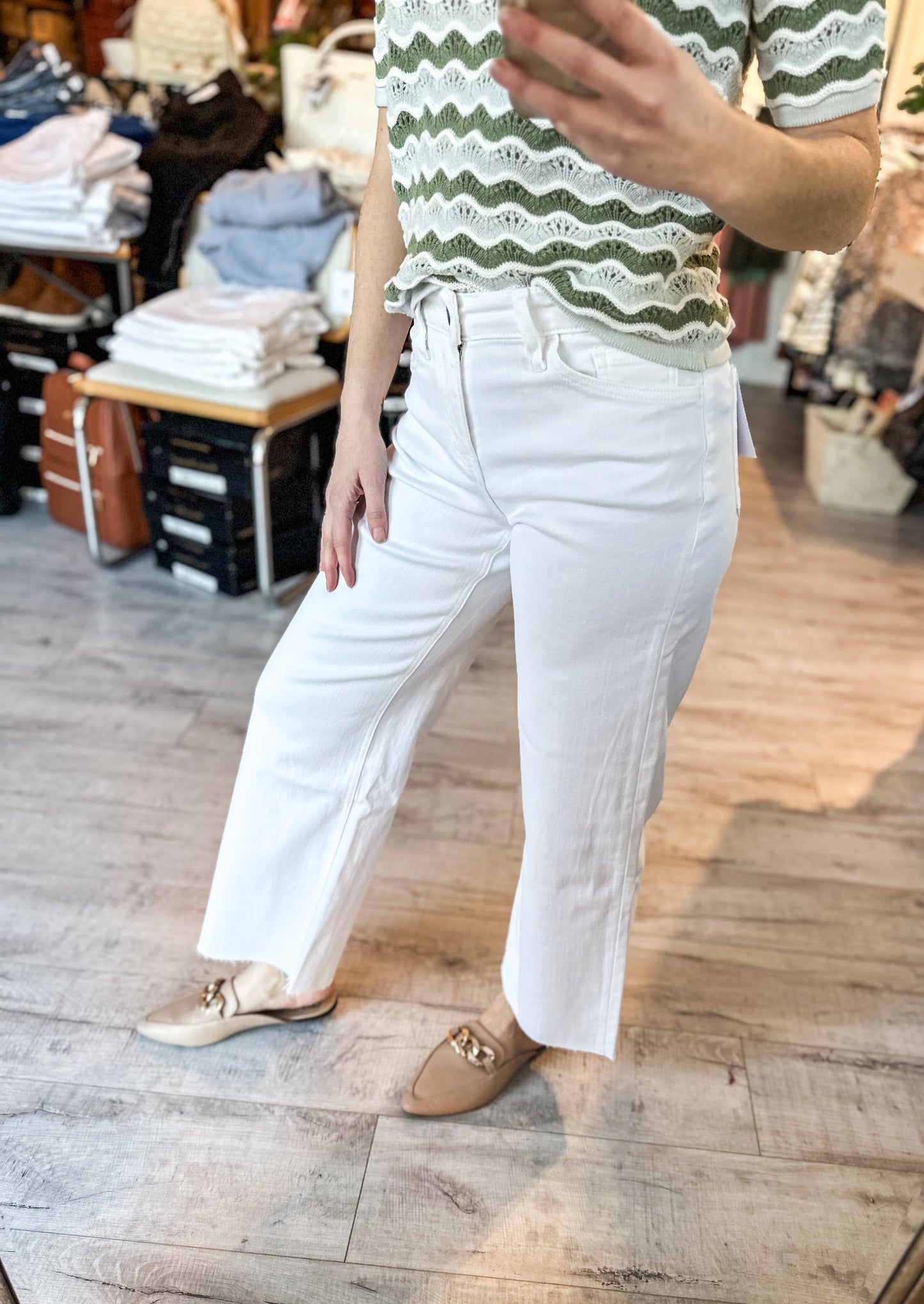 High Rise Wide Leg Denim in Optic White by Vervet