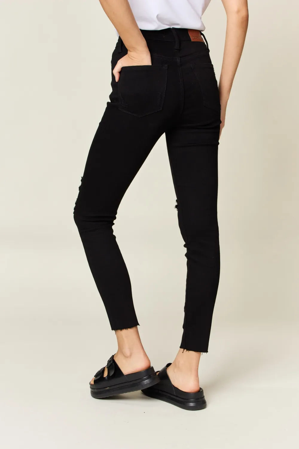 High Rise Control Top Release Hem Skinny in Black