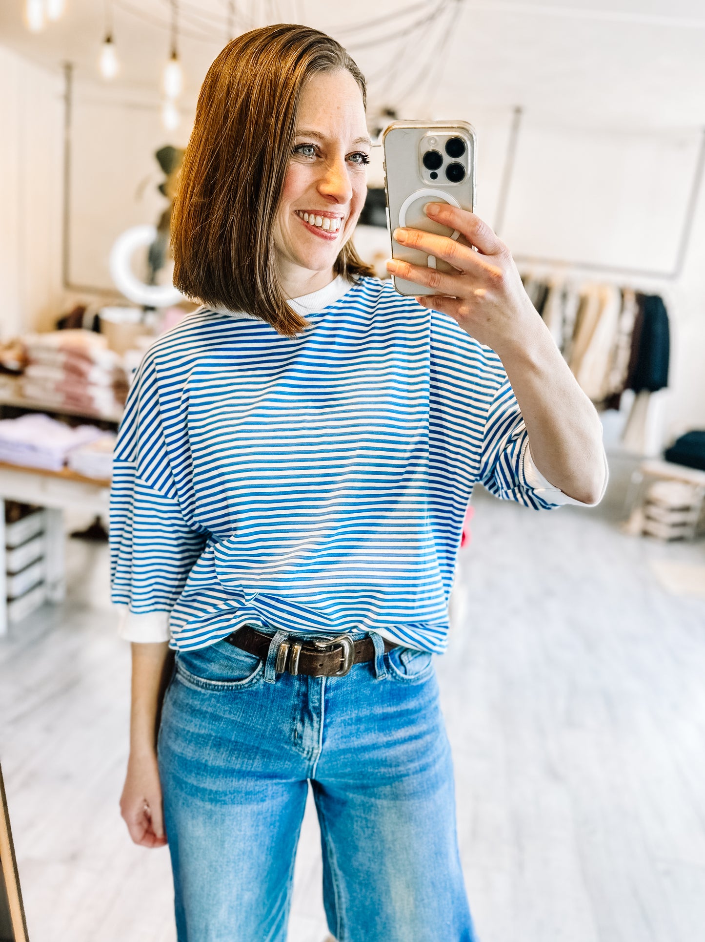 Striped Short Sleeve Top in Ocean Blue