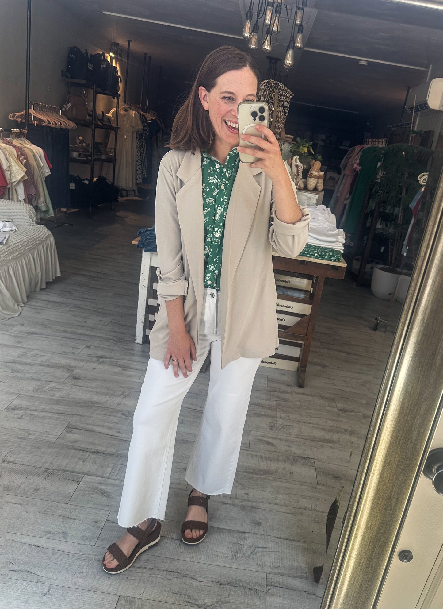 Comfy Green Floral Print Short Sleeve Button Down Shirt