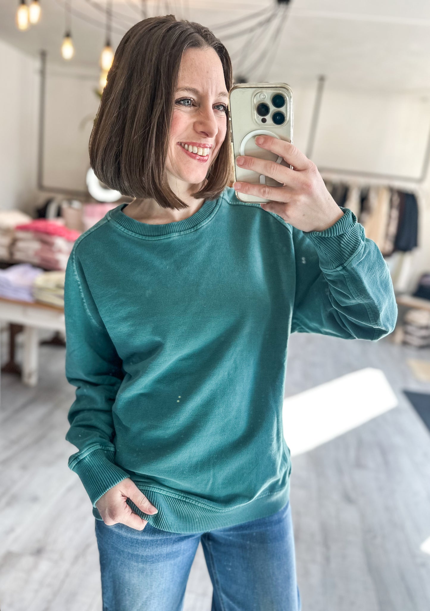 French Terry Pullover in Teal
