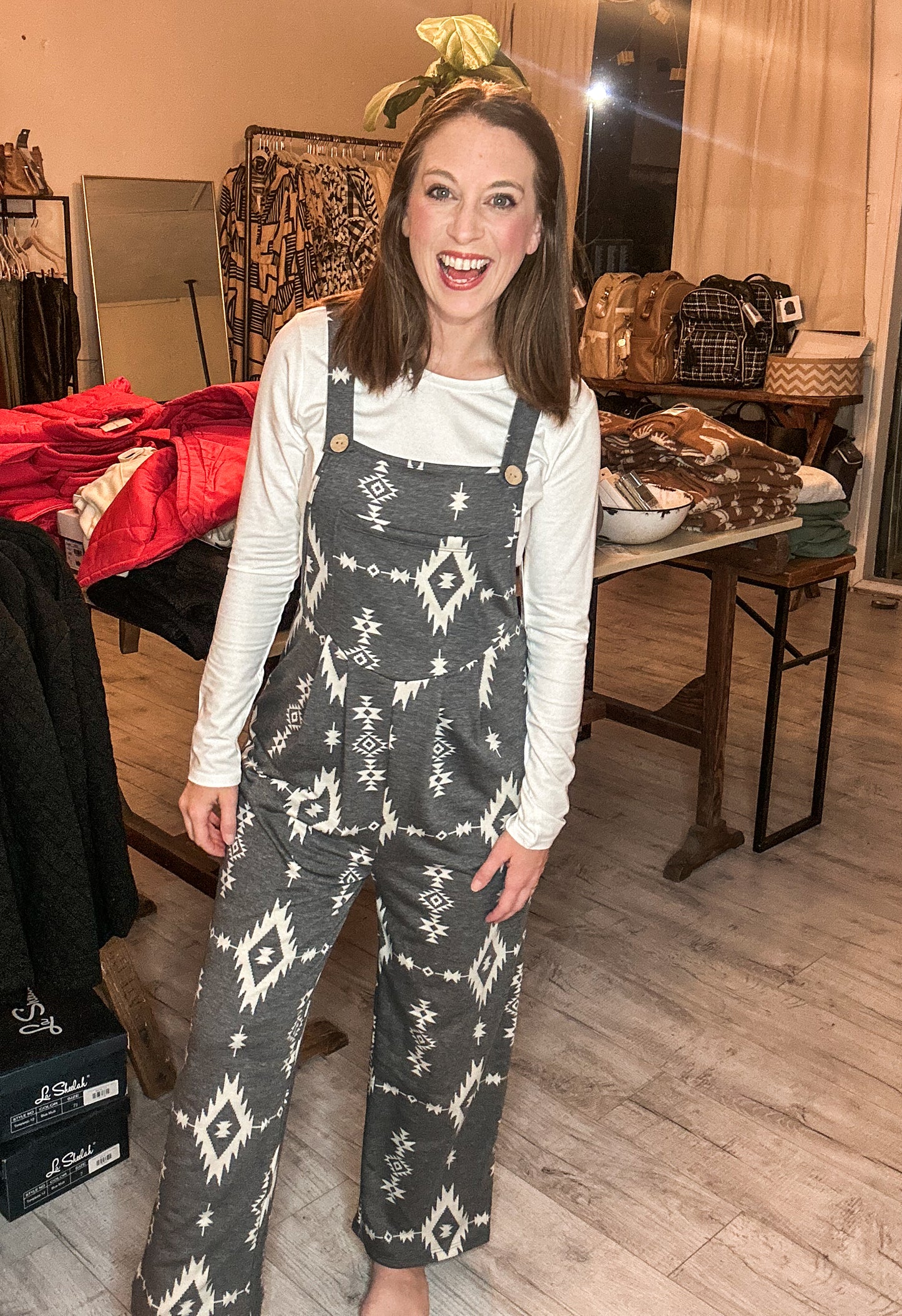 Womens casual overall jumpsuit in Grey & White