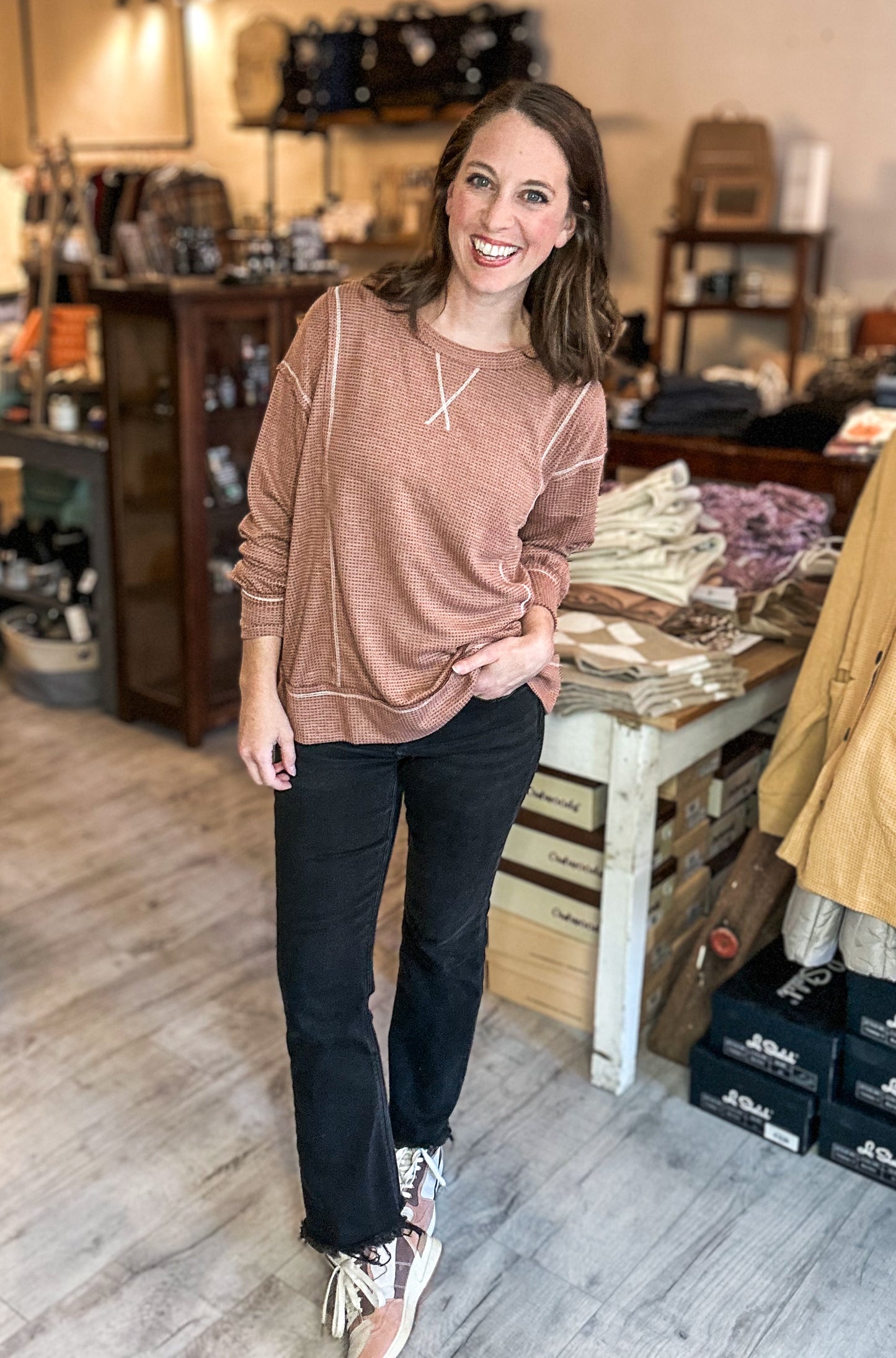 Round Neck Tunic Top in Fainted Rust