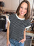 Contrast Trim Cap Sleeve Tee in Striped Black & Cream