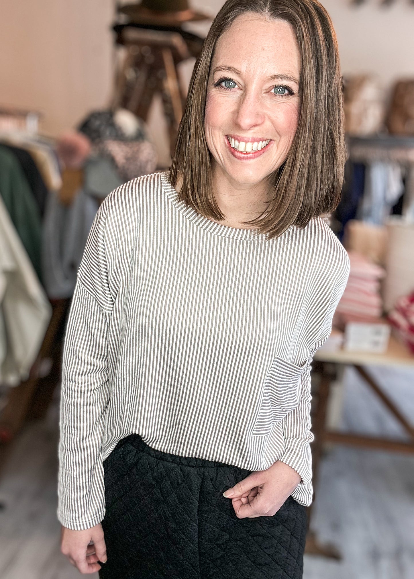 Ribbed Long Sleeve Top in Light Mocha