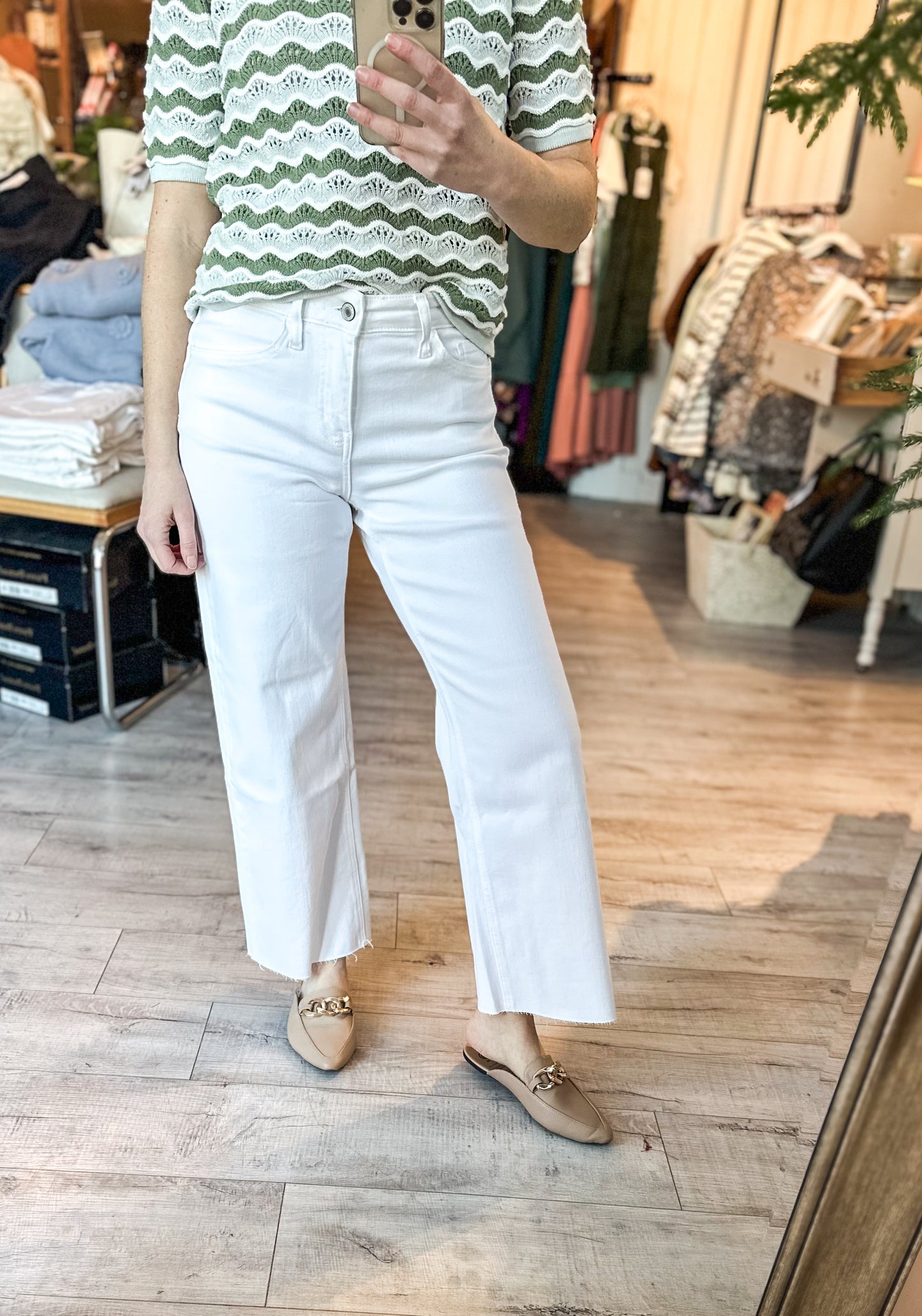 High Rise Wide Leg Denim in Optic White by Vervet