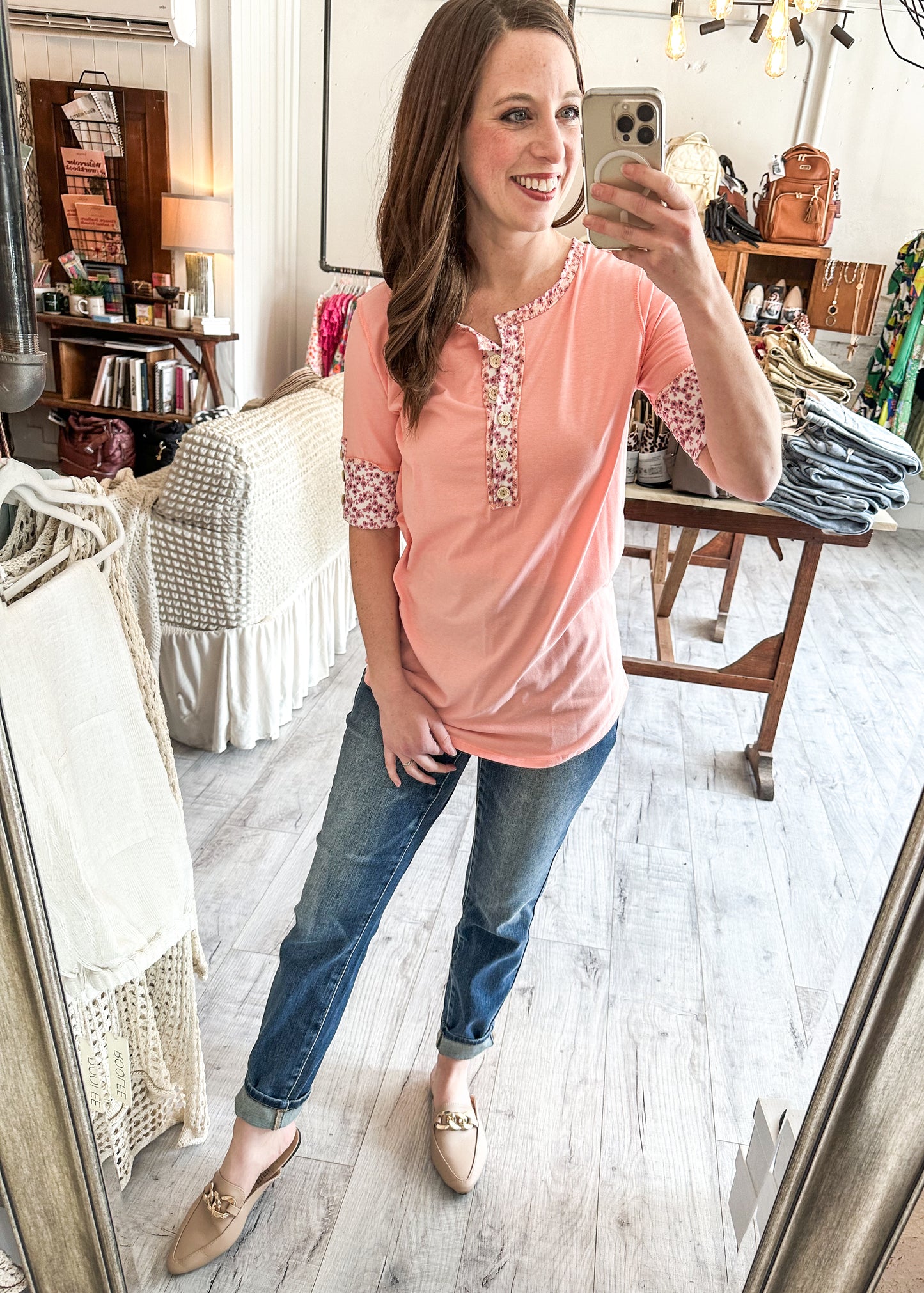 Floral Meadows Contrast Button Up Top