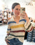 Multi Stripe Collared Knit Sweater Top in Cream