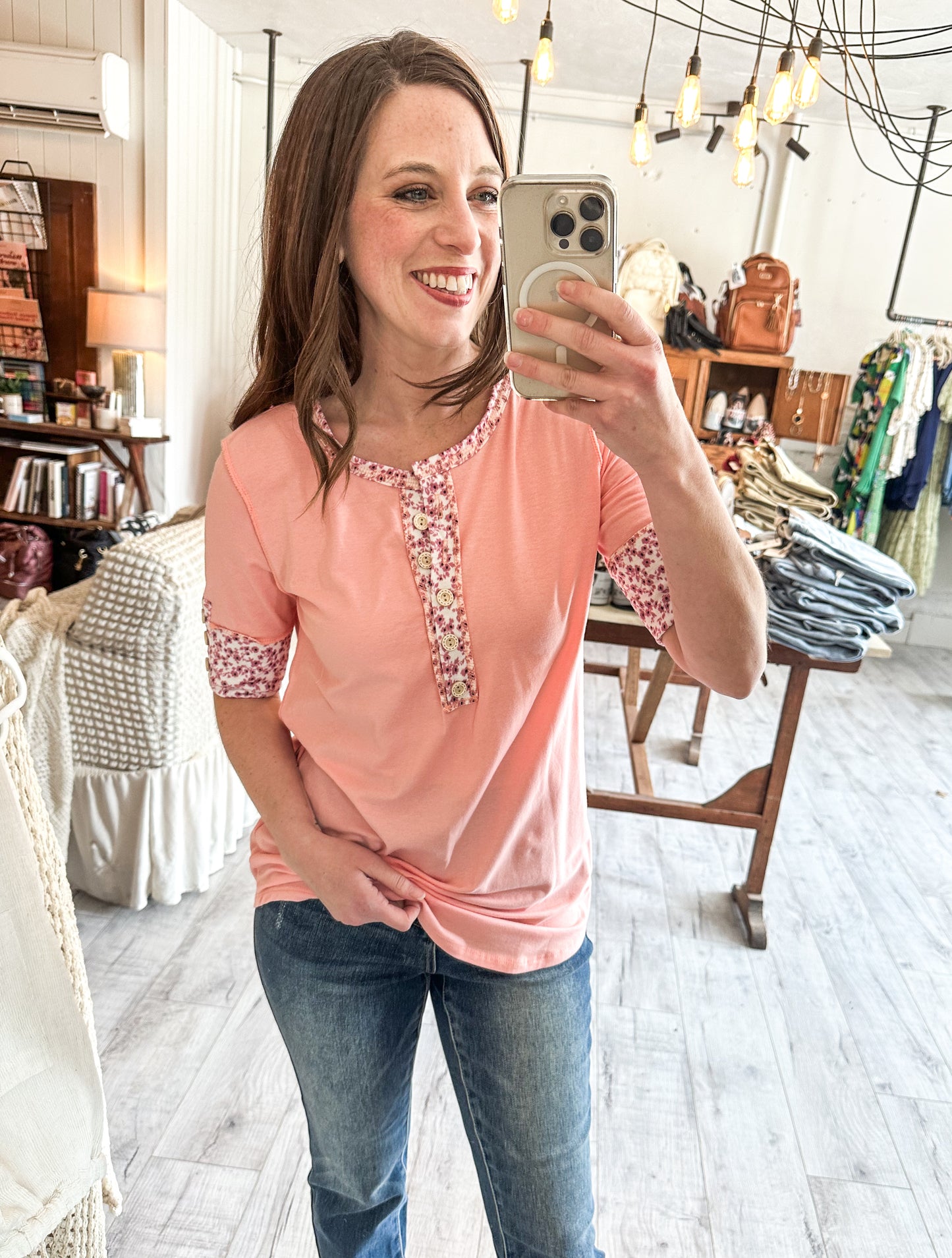 Floral Meadows Contrast Button Up Top