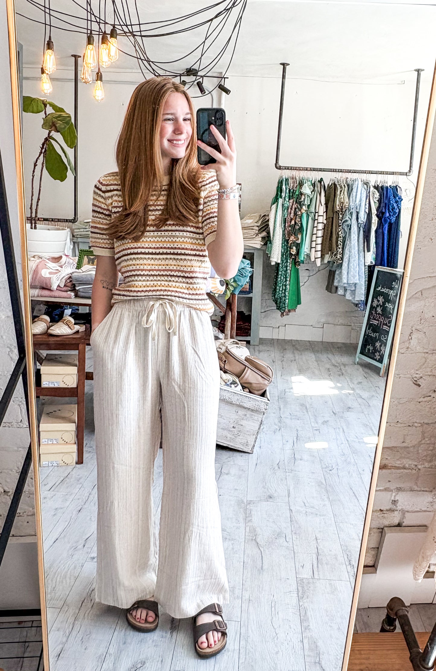 Striped Linen Wide Leg Pants