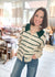 Oversized Button Down Striped Casual Sweater in Green