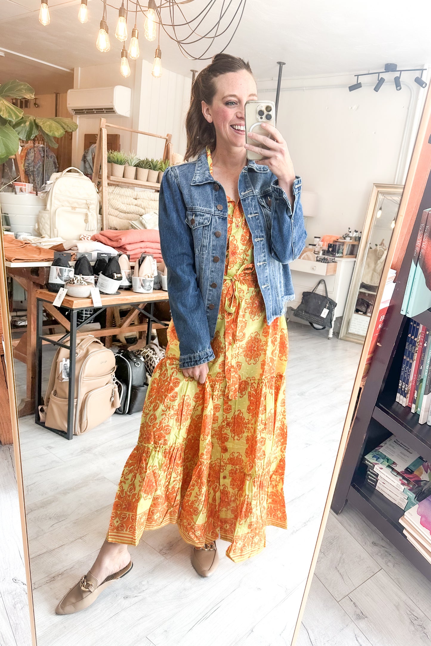 ModaPosa Swiss Dot Orange & Green Maxi Dress