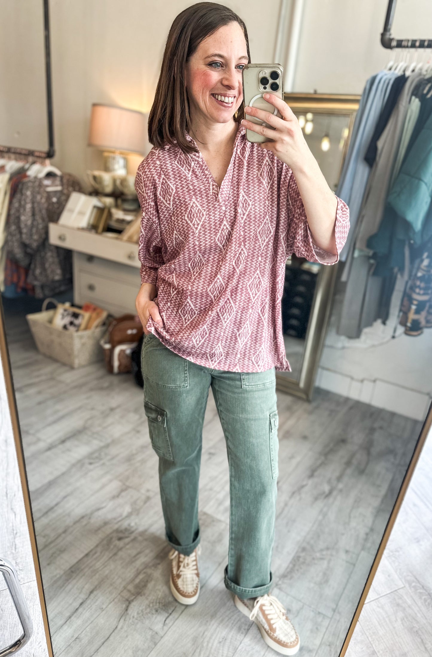 Half Sleeve Aztec Top in Mauve