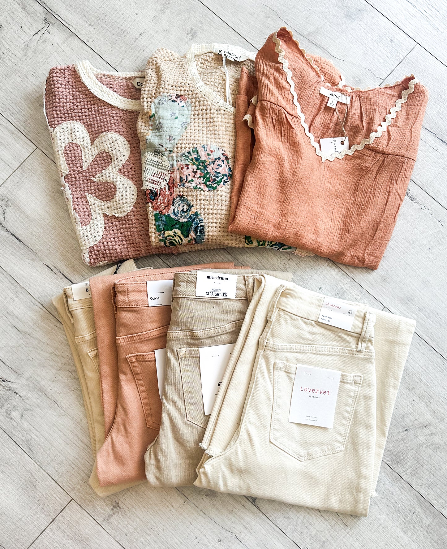 Patchwork Knit Pullover in Dusty Pink, Cream and Lace